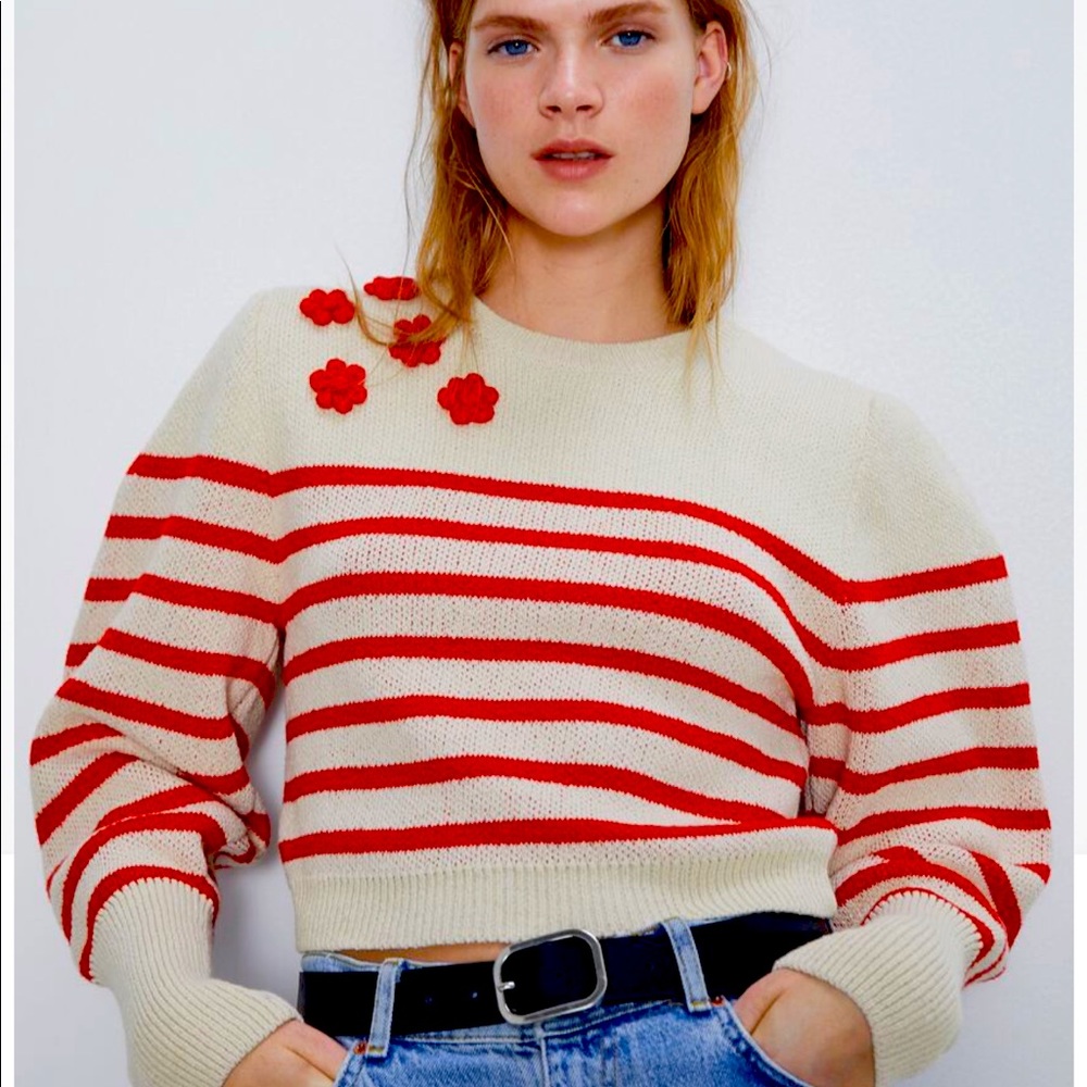 COPY - NWT gorgeous Zara cropped red striped sweater sz S